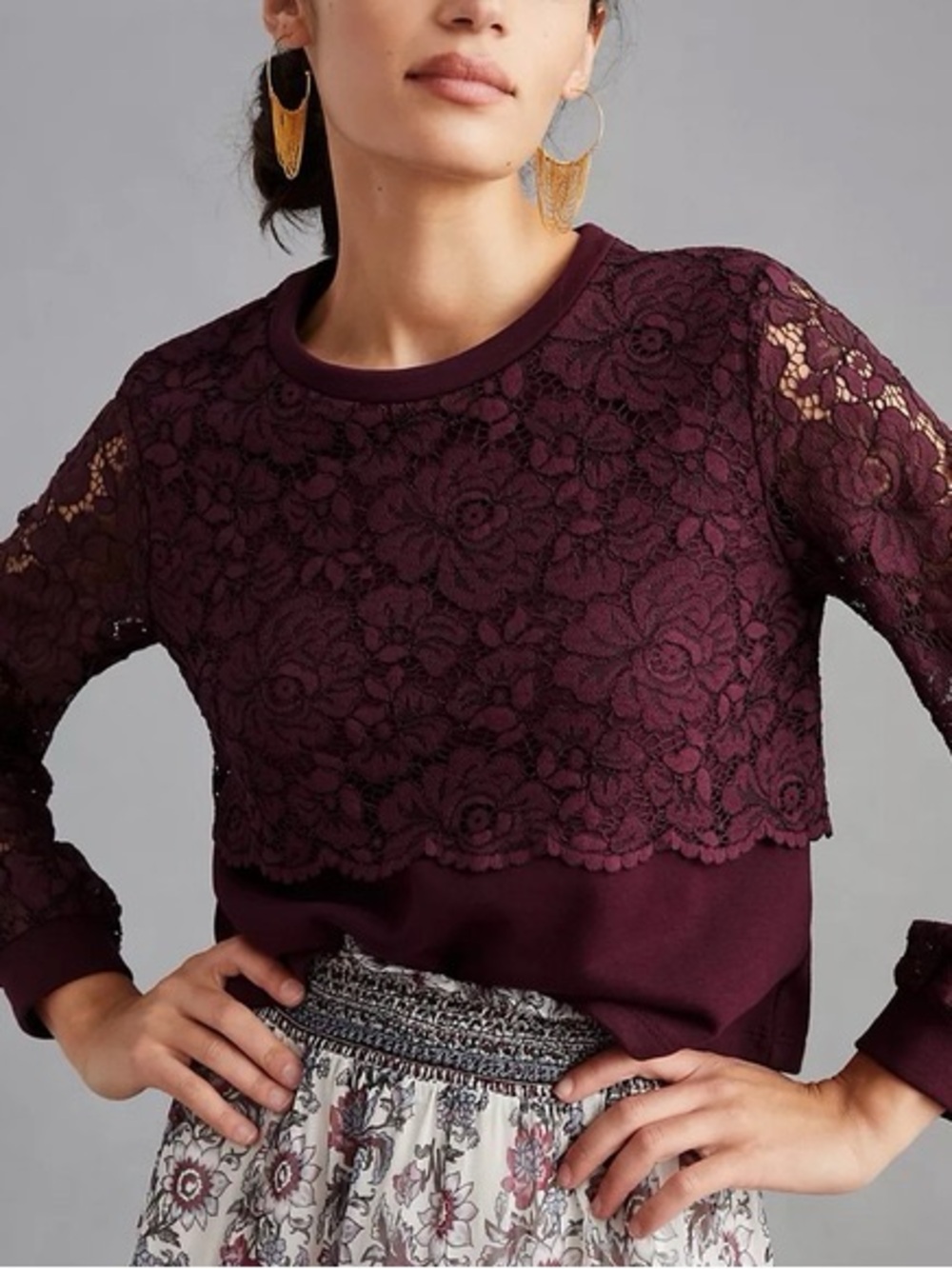 Women's Lace-Overlay Crewneck Sweatshirt